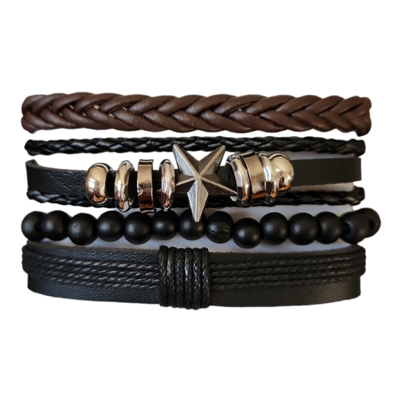 Unisex Leather Bracelet 4 Piece Set - Picture 2 of 8